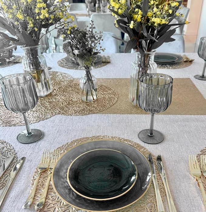 " OCCASIONS " 240 Pieces Pack,(120 Guests) Premium Wedding Party Disposable Plastic Plates Set -120 x 10'' Dinner + 120 x 7'' Salad/Dessert (Belize in Black & Gold)