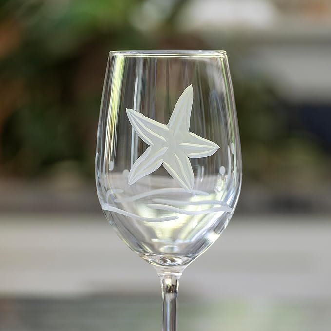 Rolf Glass Starfish White Wine Glass | 12oz Coastal glassware | Set of 2 | Engraved Lead-Free Wine Glasses | Made in the USA