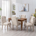 chairus Tufted Parsons Dining Chairs Set of 4, French Country Upholstered Dining Room Chairs with Nailhead Trim & Curved Wood Legs, Farmhouse High Back Armless Side Kitchen Chairs, Beige Linen