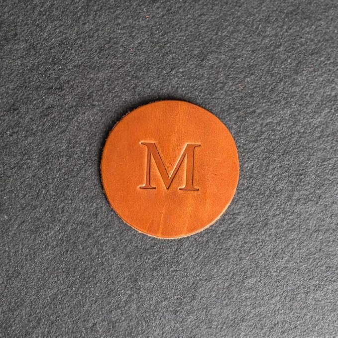 Ox & Pine Personalized Leather Coaster - Sold Individually or in Sets of 4 - Customize Inscription - 100% Full-Grain Leather – 4" Round or 4" Square (Round, Brown, 1 Individual Coaster)