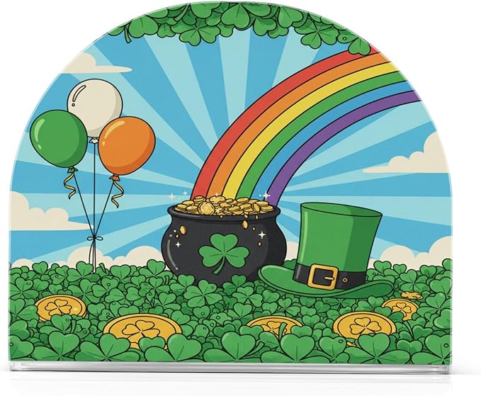 St Patrick's Day Shamrock Field Leprechaun Hat Coins Napkin Holder for Table Kitchen Decor Acrylic Paper Napkin Holders for Tissue Dining Room Indoor Outdoor Party Holiday Accessories
