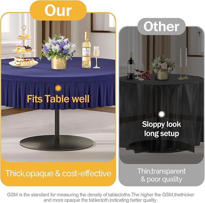1 Pack Navy Blue Spandex Round Tablecloths for 60 inch Table, Stretchy Fitted 5FT Round Table Cloth with Skirt for Wedding Party Dining Banquet