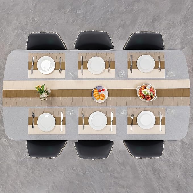 Placemats Set of 6, Vinyl Woven Place Mats Indoor Set of 6 Washable Wipeable PVC Table Mats Heat-Resistant Non Slip Placemat for Kitchen Dining Outdoor Table (Beige Light Brown, Set of 6)