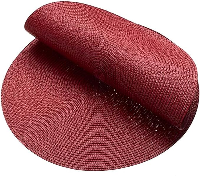 AHHFSMEI Round Braided Placemats 15 Inch Round Table Mats for Dining Tables Natural Woven Heat Resistant Place mats Set of 8 (Burgendy Red,8)