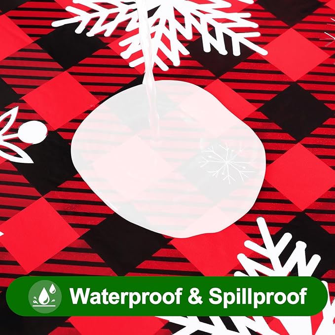 Smiry Christmas Rectangle Table Cloth, Waterproof Vinyl Tablecloth with Flannel Backing, Wipeable Bufflo Checked Snowflake Plastic Tablecloths for Christmas Table Decorations, (60"x120", Black & Red)