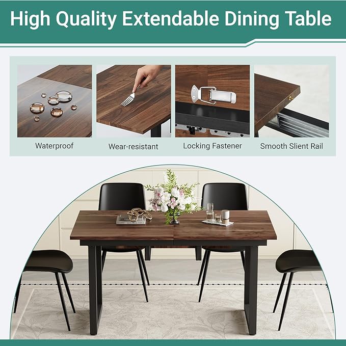 Extendable Dining Table Set for 6, 55"–71" Modern Wood Kitchen Table with 6 Upholstered Chairs, Space-Saving for Living Room Apartment, Sturdy & Comfortable, Easy Assembly