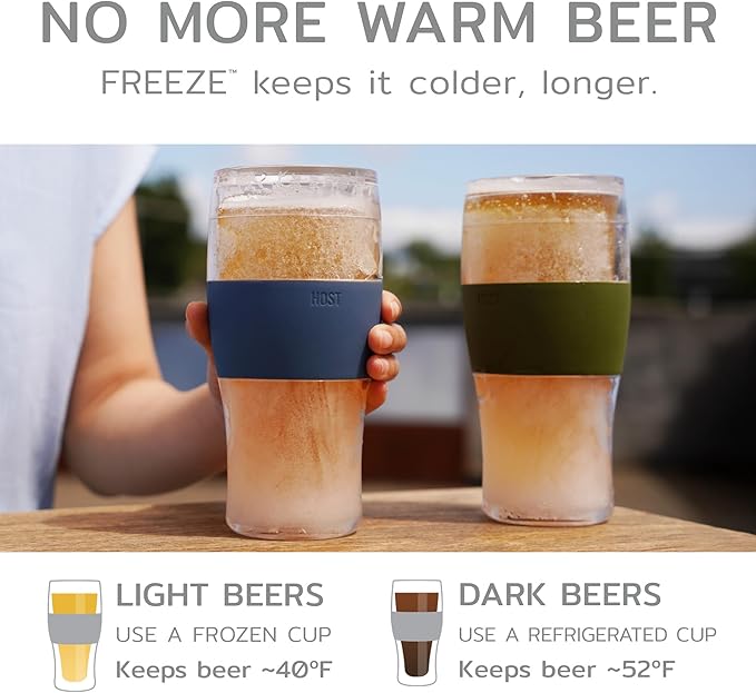 Host Freeze Beer Glasses, Frozen Beer Mugs, Freezable Pint Glass Set, Insulated Beer Glass to Keep Your Drinks Cold, Double Walled Insulated, 16oz, Grey