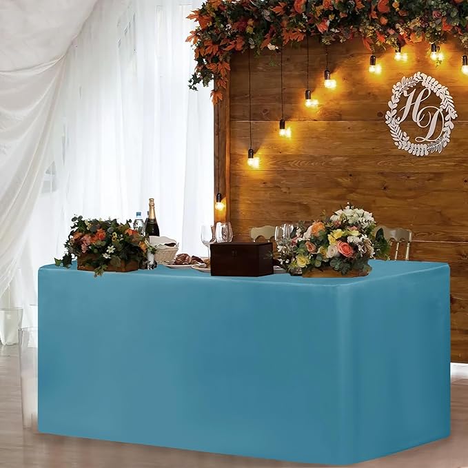 HolidayIdeas Fitted Table Covers for 6 Foot Tables - 72 x 30 Inch - 2 Pack Rectangle Teal Table Clothes Polyester Fabric Table Cover for Folding Table, Parties, Birthday, Vendor Stand, Trade Show