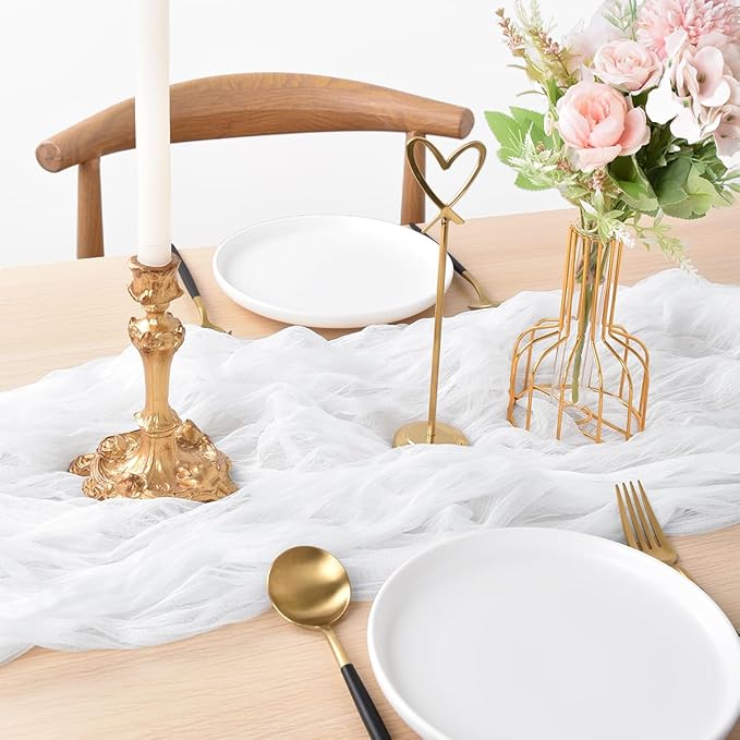 Joanlody Ivory Cheesecloth Table Runner Fall Thanksgiving 10Ft Rustic Gauze Boho Cheese Cloth Table Runner for Wedding Bridal Baby Shower Decoration