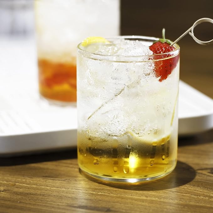 LUXU Drinking Glasses 15 oz Set of 2,Thin Highball Glasses 19 oz Set of 2,Elegant Bar Glassware For Water,Juice,Beer, Drinks,and Cocktails and Mixed Drinks,Lead-Free Juice Glass,Glass Drink Tumblers
