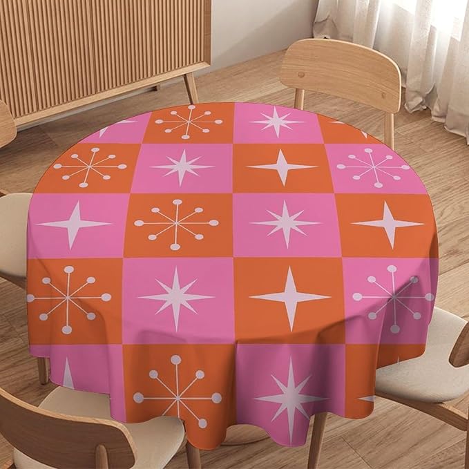 Mid Century Modern Round Tablecloth, Vintage Abstract Colorful Geometrics Modern Print Tablecloth for Home Party Dining Room Kitchen Decor 36Inch(90cm)