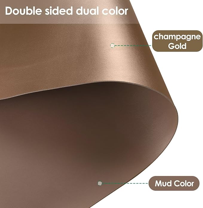 Round Table Pad, 1.8mm Thick, Dia.54 Inch, Leather Table Cover, Dining Table Protector, Table Top Protector (Dia.54, Mud Color + Champagne Gold)