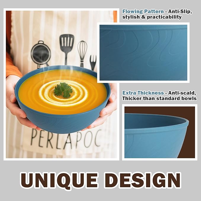 Unbreakable Large Cereal Bowls 40 OZ, Wheat Straw Bowls Set of 6, Alternative Plastic Bowls for Kitchen, Outdoors, Microwave & Dishwasher Safe Bowl Set for Salad, Cereal, Soup, Ramen, Multi