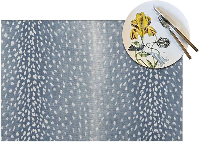 Navy Blue Antelope Placemats Set of 4, 12x18 Inches Blue Animal Skin Print Decorative Rectangle Table Mats for Party Home Kitchen Dining Table Decoration