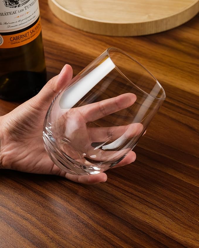 LUXU Stemless Glasses(Set of 2)-20 oz,Clear Wine Cups,Crystal Whiskey Tumblers,Large Water Goblets,Drinking Glassware for Beer,Great Wine Gifts