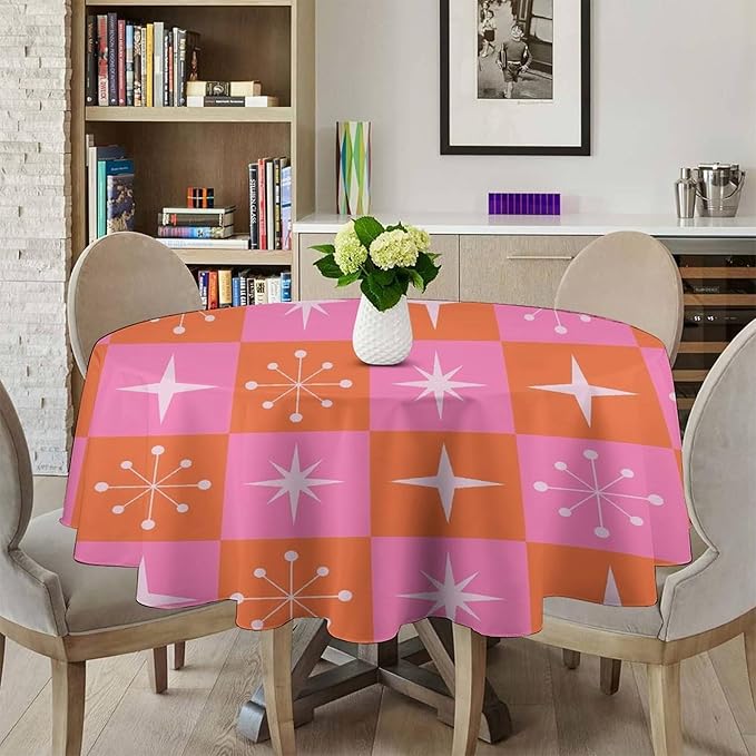 Mid Century Modern Round Tablecloth, Vintage Abstract Colorful Geometrics Modern Print Tablecloth for Home Party Dining Room Kitchen Decor 36Inch(90cm)