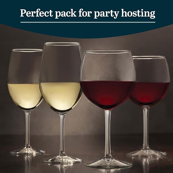 Libbey Vineyard Reserve Wine Glass Set of 12, Red and White Clear Wine Glasses, Merlot, Bordeaux, Chardonnay Gifts, Lead-Free Stemware Glasses