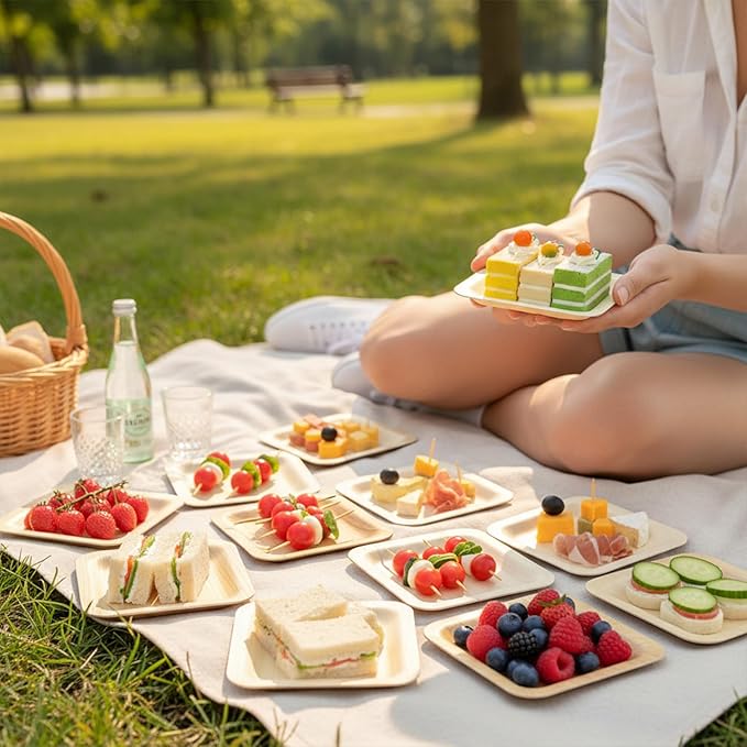 300 Pcs Palm Leaf Plates, 4.6 inch Square Palm Bowls, Alternative to Palm-Plate, Sturdy and Microwave Safe for Birthday Party, Wedding Events, Appetizer, Dessert