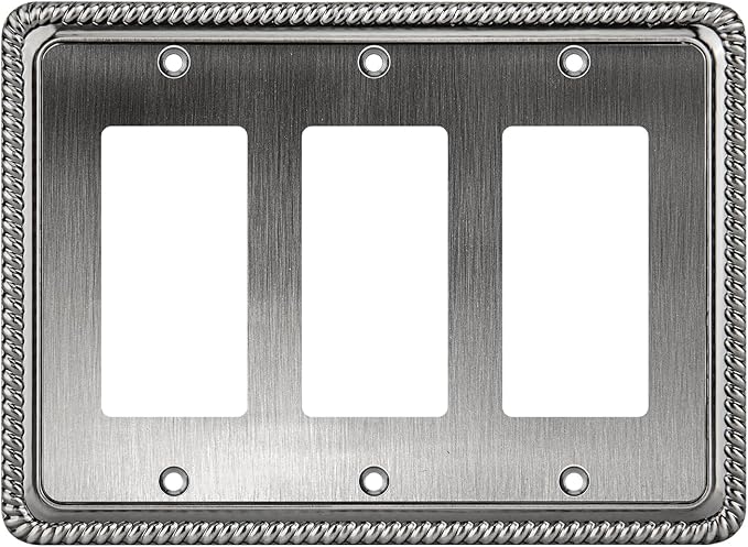 Henne Bery Rope Edge Decorative Wall Plate Switch Plate Outlet Cover (Triple Decorator, Heirloom Silver)