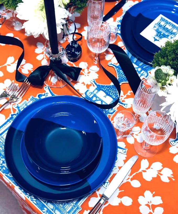 Thomas Fuchs Creative 1/2 & 1/2 Melamine Side Plates Set of 4, Chip and Break-Resistant, Durable Salad Plates, Kid-Friendly Dessert Plates for Indoor and Outdoor, Dishwasher Safe, Cobalt/Navy