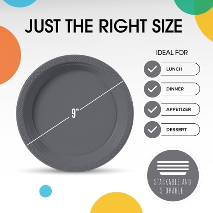 Silver Plastic Plates For Party 9" Silver Disposable Plates Heavy Duty 100 Pcs Plastic Dinnerware Sets Heavy Duty 350 GSM Disposable Dinnerware Set