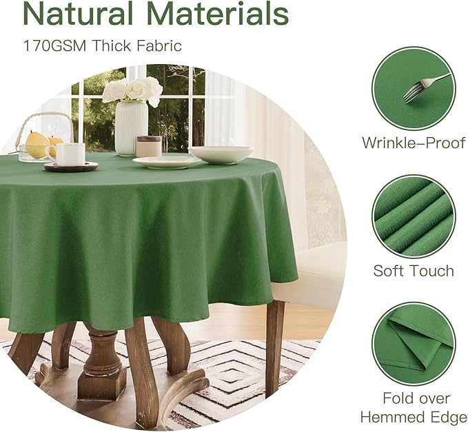 Tablecloth Linen Textured Waterproof & Stain Resistant Table Cloth Wrinkle Free Decorative Fabric Farmhouse Table Cover for Dining/Party/Buffet/Wedding, 60 x 60 Inch, Green