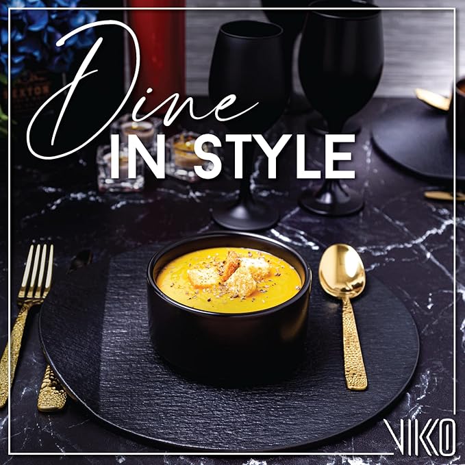 Vikko Modern Soup Bowls, Set of 4 Black Matte Porcelain Bowls, Large Size 22 oz Elegant Restaurant Style Soup Bowl Set, Microwave and Dishwasher Safe