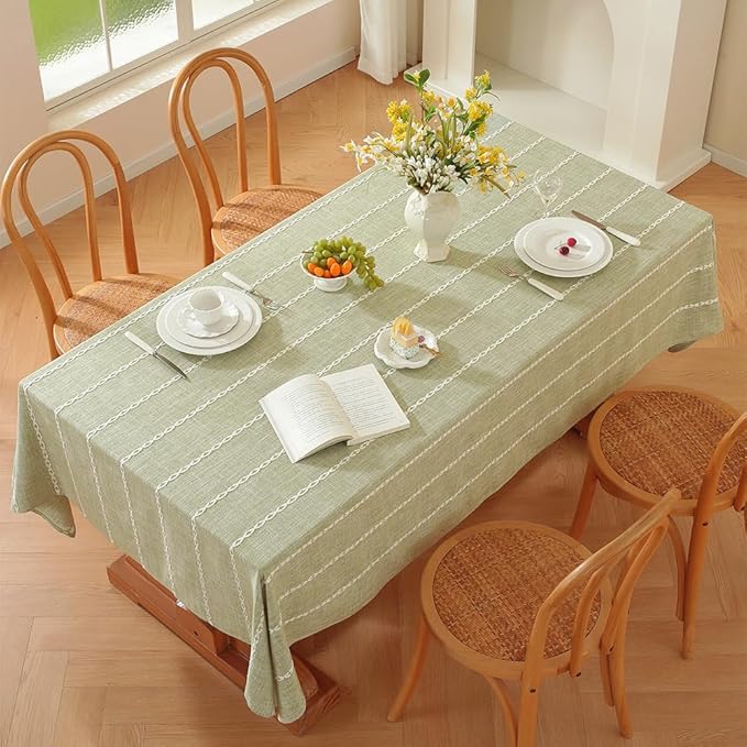 Zobesta Sage Green Tablecloth Rectangle 53 x 70 Inch, Cotton Green Table Cloth Rectangle Table, Washable Farmhouse Soft Boho Tablecloths Rectangular for Party, Holiday, Picnic, Dining, Outdoor,Fall