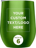 Custom Stemless Wine Glass Tumblers with Lids by Largo 11 oz. Set of 6, Personalized Bulk Pack - Perfect for Wine, Cocktails, Other Hot & Cold Beverages - Lime Green