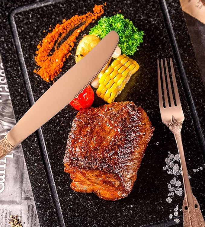 Vintage Colorful Silverware Flatware Set for 12, European Classic Style 48 Pieces Stainless Steel Tableware Cutlery Set,Fine Kitchen Utensils for Wedding Restaurant Hotel Christmas
