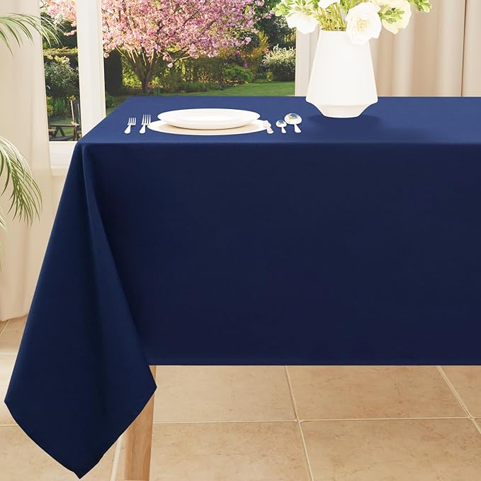 Smiry Rectangle Table Cloth, Waterproof Anti-Scratch Polyester Tablecloth, Decorative Washable Fabric Table Cover for Dining, Buffet, Parties and Outdoor, 60x140, Navy
