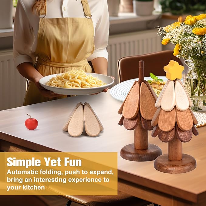 Wooden Tree Trivet Set - Tree Coasters & Trivets for Hot Dishes - Cork Hot Pots and Pans - Coasters & Trivets for Hot Dishes (Star)