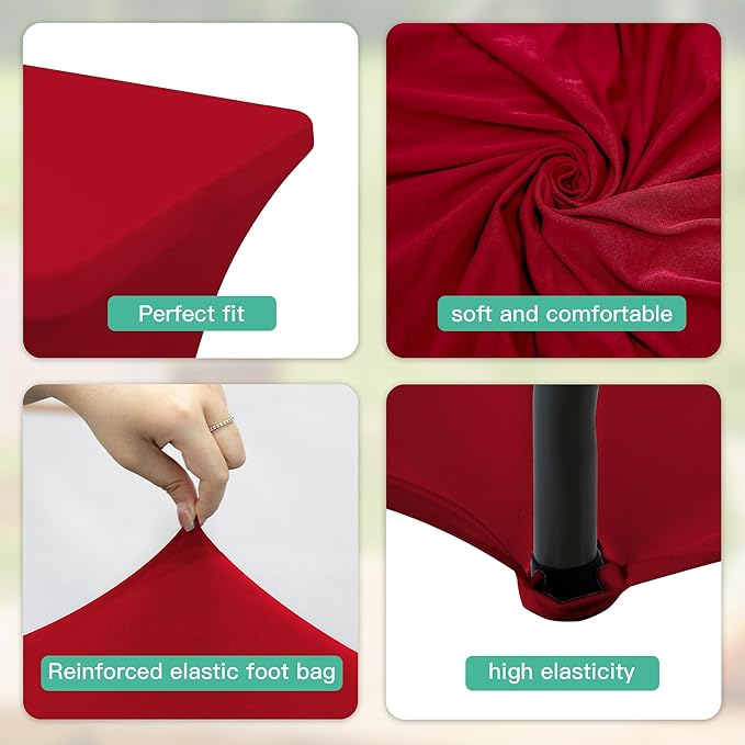6Pack 8FT Table Cloth for Rectangular Fitted Events Stretch Red Table Covers Washable Spandex Tablecloth Protector for Party, Wedding, Cocktail, Banquet, Festival
