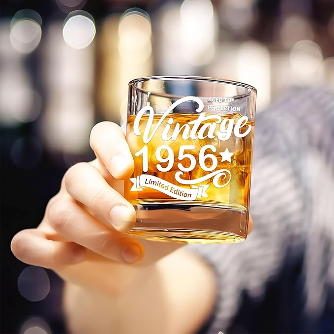 Old Fashioned Glasses-1956-Vintage 1956 old time information 10.25oz Whiskey Rocks Glass -70th Birthday Aged to Perfection - 70 years old gifts Bourbon Scotch Lowball Old Fashioned-1PACK