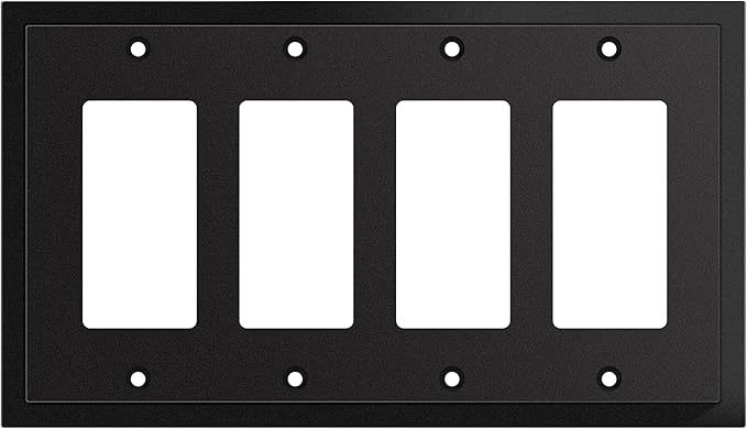 Henne Bery Modern Edge Decorative Wall Plate Switch Plate Outlet Cover, Durable Solid Zinc Alloy (Quad Decorator, Matte Black)