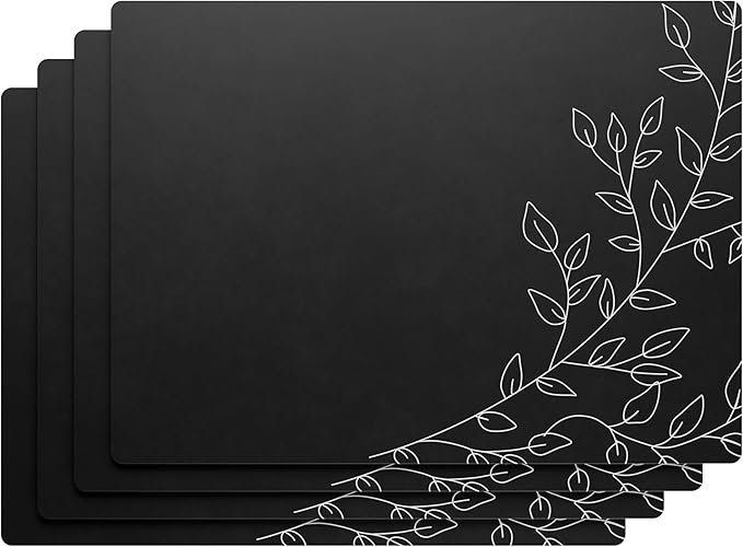 Royalty Art Black Boho Placemats, 4 Pc. Set, Non-Slip Cork Backed, Wipeable Heat Resistant Surface for Kitchen and Dining Table Protection, Cute Floral Pattern for Farmhouse or Rustic Decor
