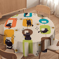 Bohemian Black Cat Round Tablecloth, Rustic Vintage Mid Century Geometric Tablecloth for Home Party Dining Room Kitchen Decor 36Inch(90cm)