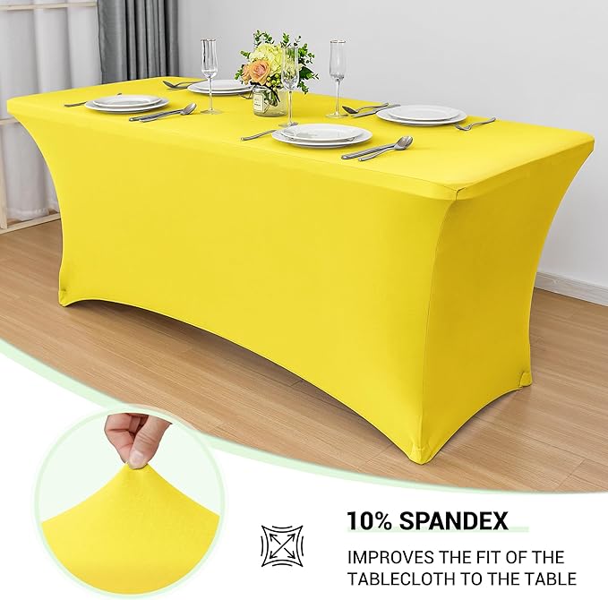 Obstal 6 Pack Stretch Spandex Table Covers for 6 Foot Tables - 6 FT Universal Rectangular Fitted Tablecloth Protector for Wedding, Banquet, Party (Yellow, 72 Length x 30 Width x 30 Height Inches)