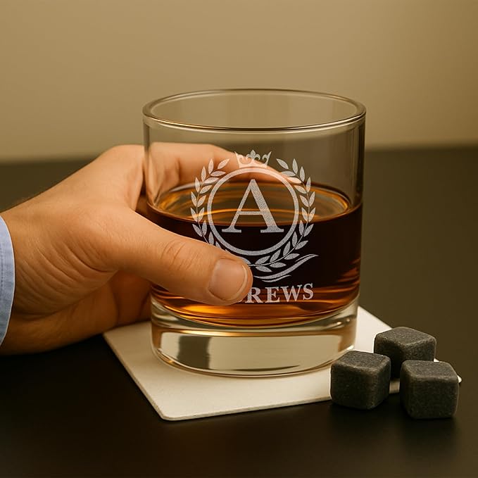 On The Rox Personalized Whiskey, Bourbon Glass Gifts for Men - 11 oz Engraved Name Monogram Scotch Glass - Customized Cocktail, Rocks, Brandy Glass Drinks (1)