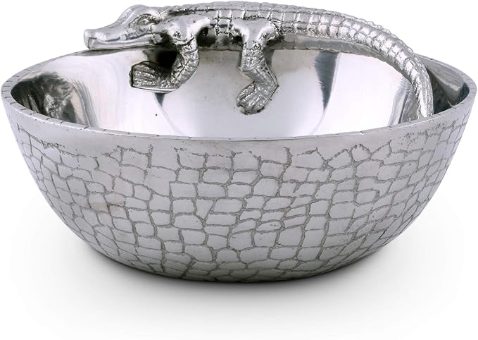 Arthur Court Designs Aluminum Metal Alligator Gator Skin Pattern Nut Snack Side Condiment Bowl 6 inch Diameter