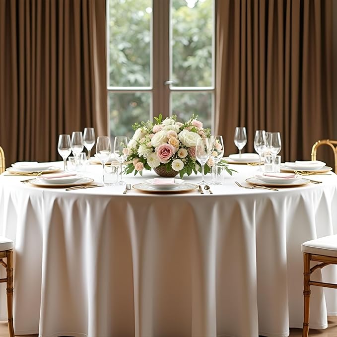 8 Pack Round Tablecloth 120 Inch Cloth White Tablecloth for Round Tables, Washable Polyester Table Cloth Stain and Wrinkle Resistant Decorative Table Cover for Wedding Party Dining Banquet