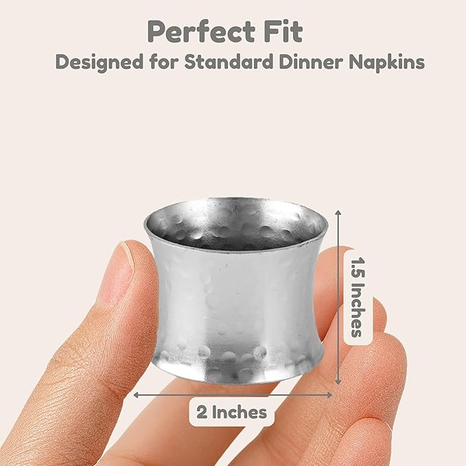 ALPHA Living HOME Metal Napkin Rings Set of 12 - Silver Drum-Shaped Handcrafted Serviette Holders for Dinners, Holidays, Weddings, Family Gatherings - Elegant Aluminum Table Decor for Everyday Use