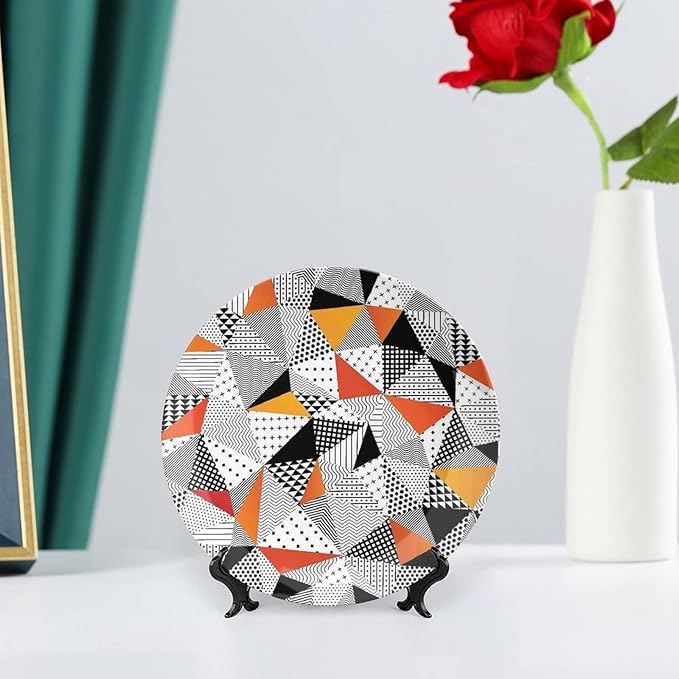 Decorative Plates, Abstract Decor Print Ornament, Fashionable Polygonal Artwork Panes Craft Projects, 10 Inch, 1 Plate with 1 Display Stand, Multy