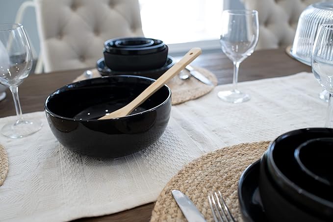 Elanze Designs Bistro Glossy Ceramic 8.5 inch Large Serving Bowls Set of 2 - Perfect for Multiple Everyday Uses: Pasta, Salad, Ramen, Soup, Popcorn, Noodles, Cereal and Mixing Bowls, Black
