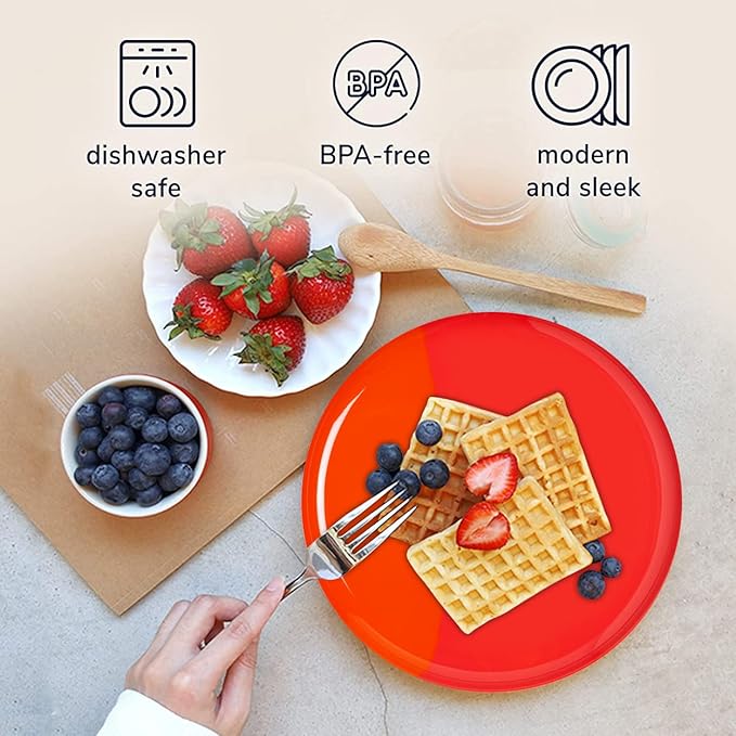 Thomas Fuchs Creative 1/2 & 1/2 Melamine Side Plates Set of 4, Chip and Break-Resistant, Durable Salad Plates, Kid-Friendly Dessert Plates for Indoor and Outdoor, Dishwasher Safe, Orange/Salmon