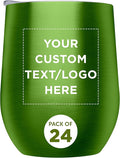 Custom Stemless Wine Glass Tumblers with Lids by Largo 11 oz. Set of 24, Personalized Bulk Pack - Perfect for Wine, Cocktails, Other Hot & Cold Beverages - Lime Green