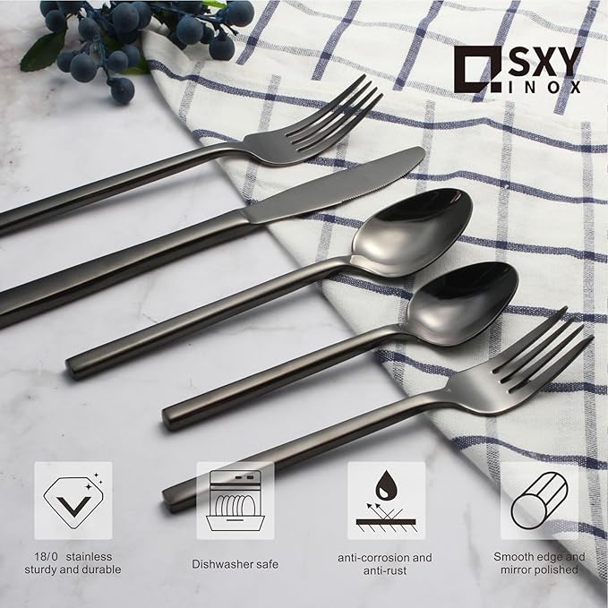 Silverware Set for 4,20 Pieces Forged Stainless Steel Flatware Set Cutlery Set,Heavy Duty and Modern Desgin,Fancy Tableware Cutlery Set for Home,Restaurant,Mirror Polished,Dishwasher Safe