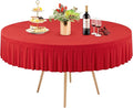1 Pack Red Spandex Round Tablecloths for 60 inch Table, Stretchy Fitted 5FT Round Table Cloth with Wrinkle Free Skirt for Wedding Party Dining Banquet