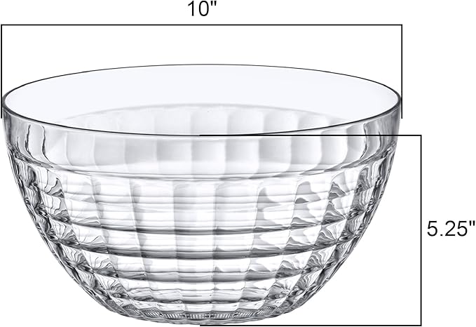 Amazing Abby - Carlita - 150-Ounce Plastic Serving Bowls (Set of 2), 10-Inch Clear Salad Bowl Set, BPA-Free, Shatter-Proof, Dishwasher-Safe, Stackable, Great for Salad, Fruit, Cereal, Snack, and More