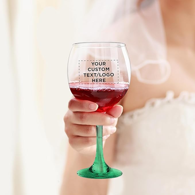 Custom Premiere Wedding Wine Glasses 20.5 oz Set of 96, Personalized Bulk Pack - Restaurant Glassware, Perfect for Red Wine or White Wine - Green